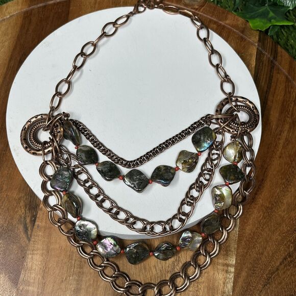 Necklace Women Fashion Copper Tone Layered MultiStrand Rock Charm Statement 2129 - Picture 8 of 8